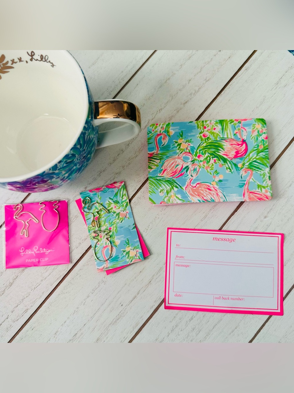 NEW Lilly Pulitzer Mug, Message Pad and Paper Clips! Lilly Lover Desk Set
